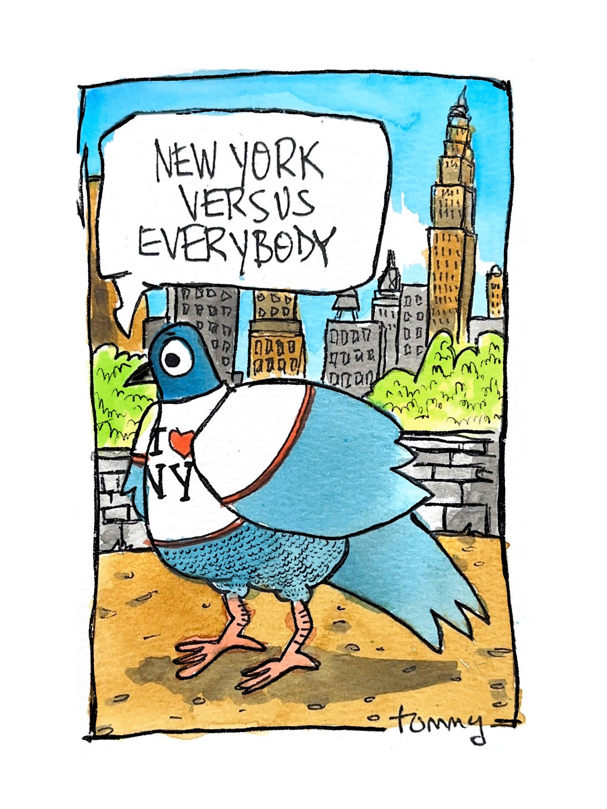 New York versus Everyone Pigeons w/ Opinions Greeting Card